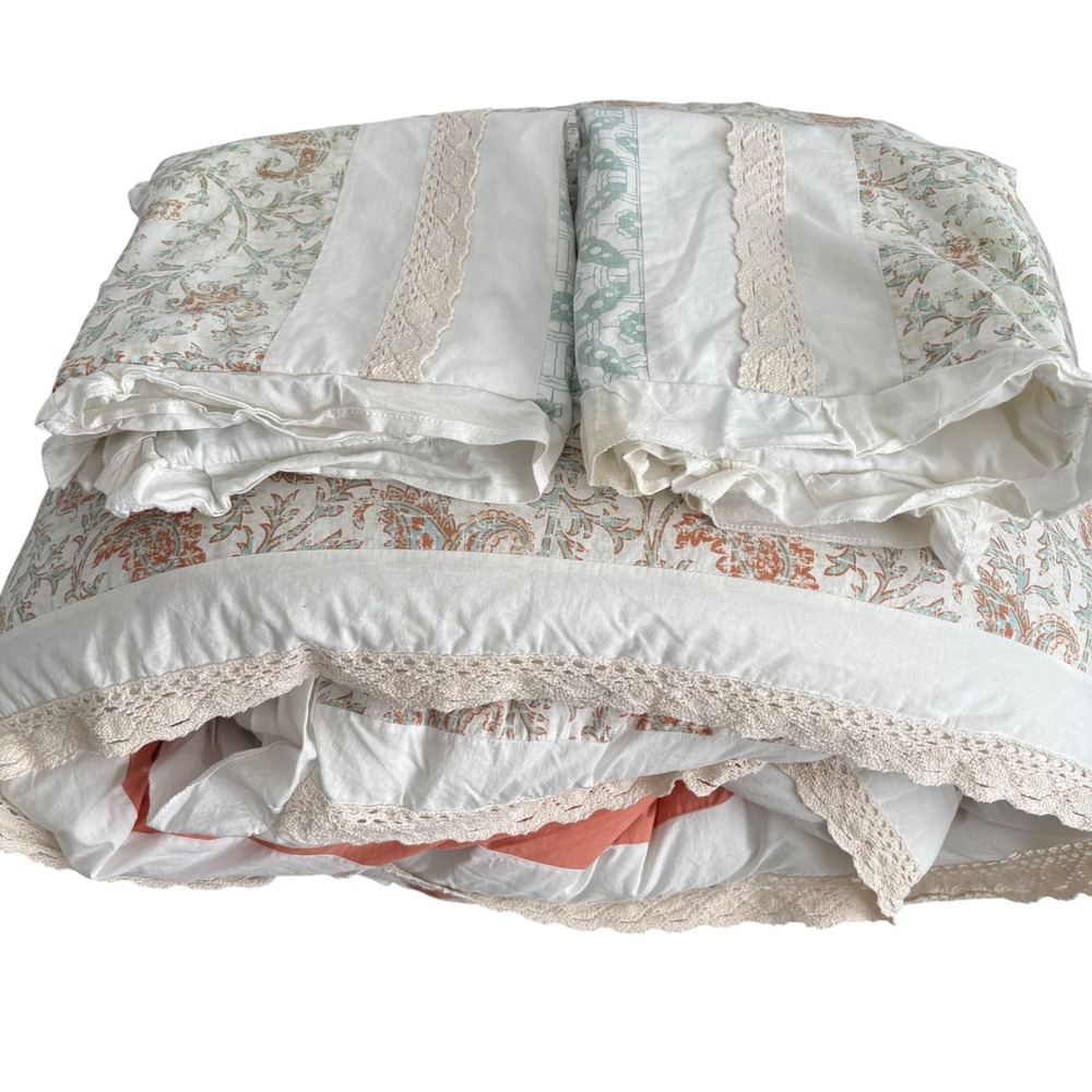 Madison Park Dawn Floral Patchwork King Comforter w/2 Shams Coral Grn Lace Trim